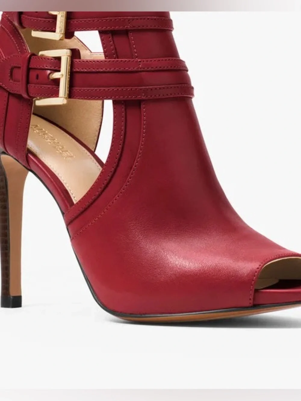 MICHAEL Michael Kors Scarlet Blaze Open Toe Bootie Leather Stripy High Heels
